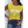 T-shirt jaune avec épaulettes et écriture CHICAGO devant