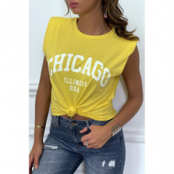 T-shirt jaune avec épaulettes et écriture CHICAGO devant