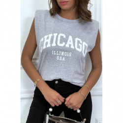 T-shirt gris avec épaulettes et écriture CHICAGO devant