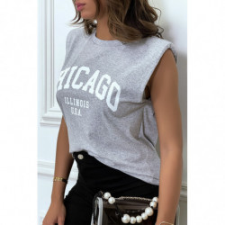 T-shirt gris avec épaulettes et écriture CHICAGO devant