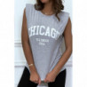 T-shirt gris avec épaulettes et écriture CHICAGO devant