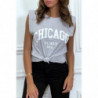 T-shirt gris avec épaulettes et écriture CHICAGO devant