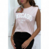 T-shirt rose avec épaulettes et écriture CHICAGO devant