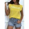 T-shirt Princess jaune avec épaulettes. Top femme fashion pour l'été