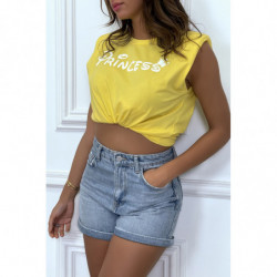 T-shirt Princess jaune avec épaulettes. Top femme fashion pour l'été