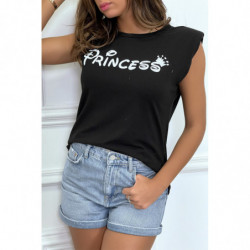 T-shirt Princess noir avec épaulettes. Top femme fashion pour l'été