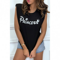 T-shirt Princess noir avec épaulettes. Top femme fashion pour l'été