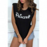 T-shirt Princess noir avec épaulettes. Top femme fashion pour l'été