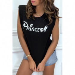 T-shirt Princess noir avec épaulettes. Top femme fashion pour l'été