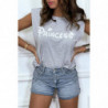 T-shirt Princess gris avec épaulettes. Top femme fashion pour l'été