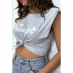 T-shirt Princess gris avec épaulettes. Top femme fashion pour l'été