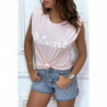 T-shirt Princess rose avec épaulettes. Top femme fashion pour l'été