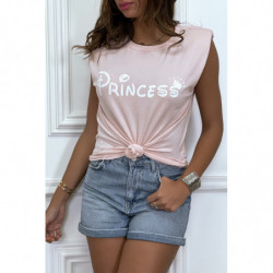 T-shirt Princess rose avec épaulettes. Top femme fashion pour l'été