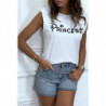 T-shirt Princess blanc avec épaulettes. Top femme fashion pour l'été