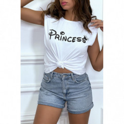 T-shirt Princess blanc avec épaulettes. Top femme fashion pour l'été