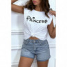 T-shirt Princess blanc avec épaulettes. Top femme fashion pour l'été