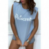 T-shirt Princess turquoise avec épaulettes. Top femme fashion pour l'été