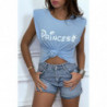 T-shirt Princess turquoise avec épaulettes. Top femme fashion pour l'été