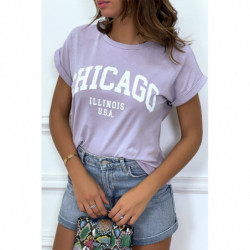 T-shirt Chicago en lilas légèrement ample avec manches revers