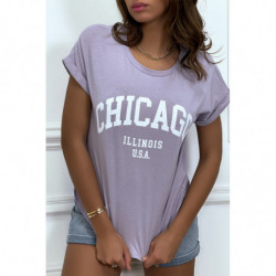 T-shirt Chicago en lilas légèrement ample avec manches revers