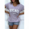 T-shirt Chicago en lilas légèrement ample avec manches revers