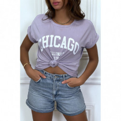 T-shirt Chicago en lilas légèrement ample avec manches revers