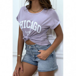 T-shirt Chicago en lilas légèrement ample avec manches revers