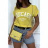 T-shirt Chicago en jaune légèrement ample avec manches revers