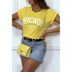 T-shirt Chicago en jaune légèrement ample avec manches revers