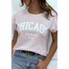 T-shirt Chicago en rose légèrement ample avec manches revers