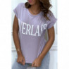 T-shirt lila manches retroussées avec écriture "Everlast".