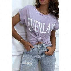 T-shirt lila manches retroussées avec écriture "Everlast".