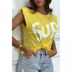 T-shirt jaune oversize sans manches à épaulettes et écriture "sup"