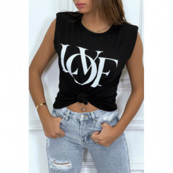 T-shirt sans manches noir à épaulettes et écriture "love"