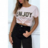 T-shirt rose ENJOY avec manches revers et coupe loose. T-shirt femme fashion