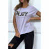 T-shirt lilas ENJOY avec manches revers et coupe loose. T-shirt femme fashion