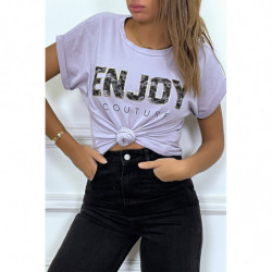 T-shirt lilas ENJOY avec manches revers et coupe loose. T-shirt femme fashion