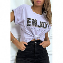 T-shirt lilas ENJOY avec manches revers et coupe loose. T-shirt femme fashion