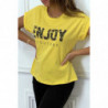 T-shirt jaune ENJOY avec manches revers et coupe loose. T-shirt femme fashion