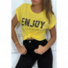 T-shirt jaune ENJOY avec manches revers et coupe loose. T-shirt femme fashion