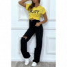 T-shirt jaune ENJOY avec manches revers et coupe loose. T-shirt femme fashion