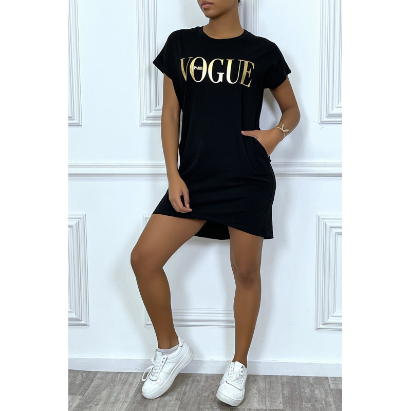 Robe T-shirt "Vogue" noir à poches