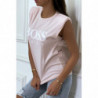 T-shirt rose en coton avec épaulettes et écriture BOSS Lady