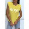 T-shirt jaune en coton avec épaulettes et écriture BOSS Lady