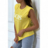 T-shirt jaune en coton avec épaulettes et écriture BOSS Lady