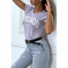 T-shirt lilas en coton avec écriture CHICAGO. T-shirt femme