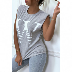 T-shirt gris avec épaulettes et écriture W. T-shirt femme en coton