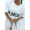 Long tee-shirt blanc oversize bimatiére avec ecriture