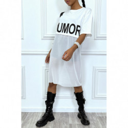 Long tee-shirt blanc oversize bimatiére avec ecriture