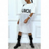 Long tee-shirt blanc oversize bimatiére avec ecriture